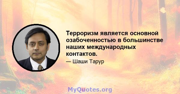 Терроризм является основной озабоченностью в большинстве наших международных контактов.