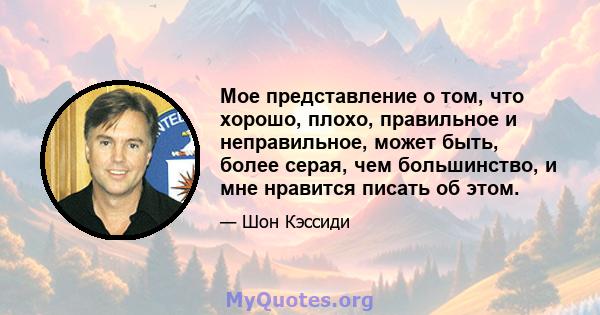 Мое представление о том, что хорошо, плохо, правильное и неправильное, может быть, более серая, чем большинство, и мне нравится писать об этом.