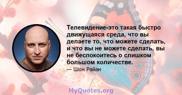 Телевидение-это такая быстро движущаяся среда, что вы делаете то, что можете сделать, и что вы не можете сделать, вы не беспокоитесь о слишком большом количестве.