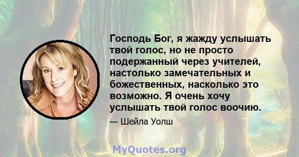 Господь Бог, я жажду услышать твой голос, но не просто подержанный через учителей, настолько замечательных и божественных, насколько это возможно. Я очень хочу услышать твой голос воочию.