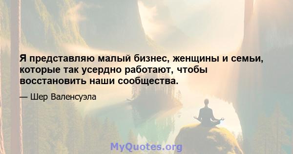 Я представляю малый бизнес, женщины и семьи, которые так усердно работают, чтобы восстановить наши сообщества.