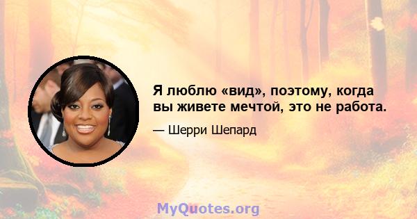 Я люблю «вид», поэтому, когда вы живете мечтой, это не работа.