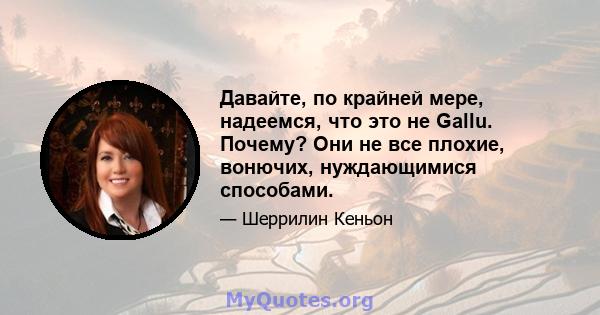 Давайте, по крайней мере, надеемся, что это не Gallu. Почему? Они не все плохие, вонючих, нуждающимися способами.