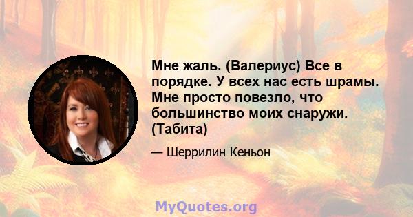 Мне жаль. (Валериус) Все в порядке. У всех нас есть шрамы. Мне просто повезло, что большинство моих снаружи. (Табита)