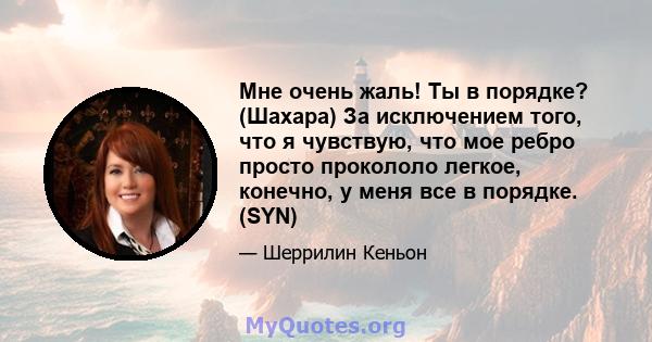 Мне очень жаль! Ты в порядке? (Шахара) За исключением того, что я чувствую, что мое ребро просто прокололо легкое, конечно, у меня все в порядке. (SYN)