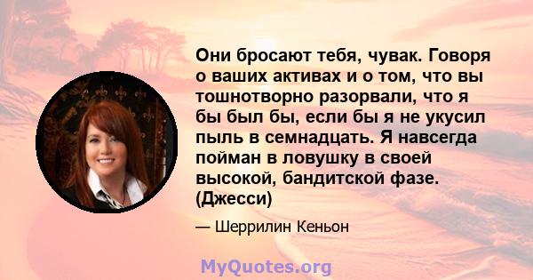 Они бросают тебя, чувак. Говоря о ваших активах и о том, что вы тошнотворно разорвали, что я бы был бы, если бы я не укусил пыль в семнадцать. Я навсегда пойман в ловушку в своей высокой, бандитской фазе. (Джесси)