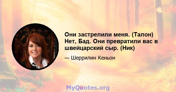 Они застрелили меня. (Талон) Нет, Бад. Они превратили вас в швейцарский сыр. (Ник)