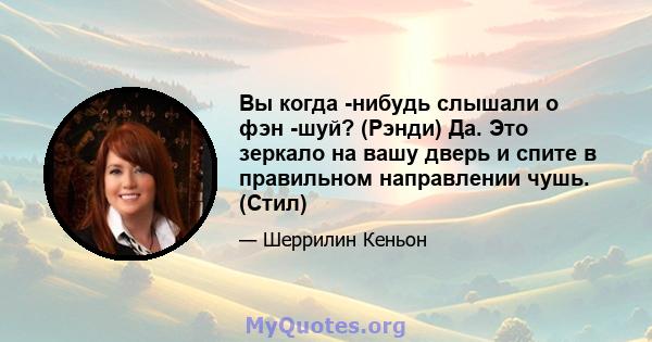 Вы когда -нибудь слышали о фэн -шуй? (Рэнди) Да. Это зеркало на вашу дверь и спите в правильном направлении чушь. (Стил)