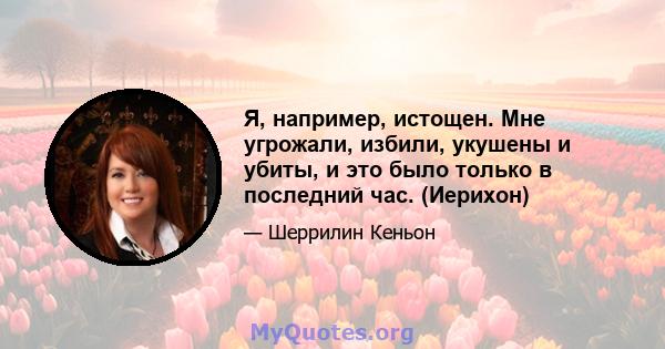 Я, например, истощен. Мне угрожали, избили, укушены и убиты, и это было только в последний час. (Иерихон)