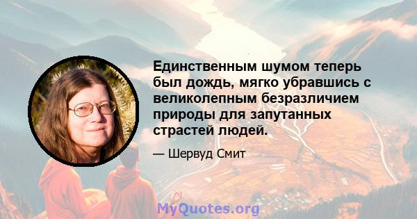 Единственным шумом теперь был дождь, мягко убравшись с великолепным безразличием природы для запутанных страстей людей.