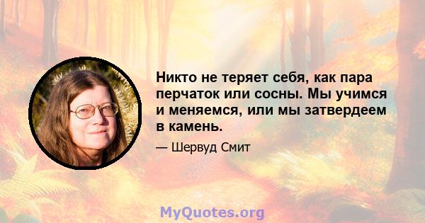 Никто не теряет себя, как пара перчаток или сосны. Мы учимся и меняемся, или мы затвердеем в камень.