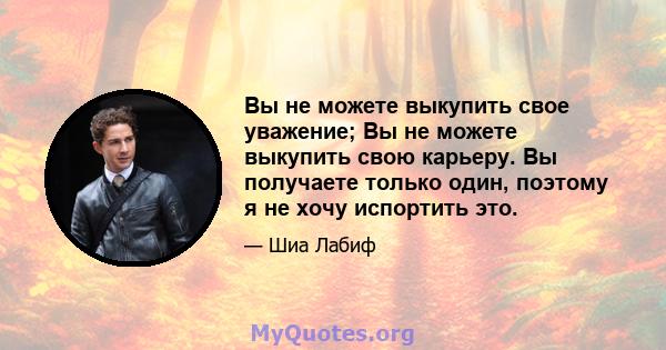 Вы не можете выкупить свое уважение; Вы не можете выкупить свою карьеру. Вы получаете только один, поэтому я не хочу испортить это.