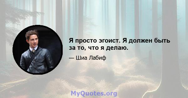 Я просто эгоист. Я должен быть за то, что я делаю.