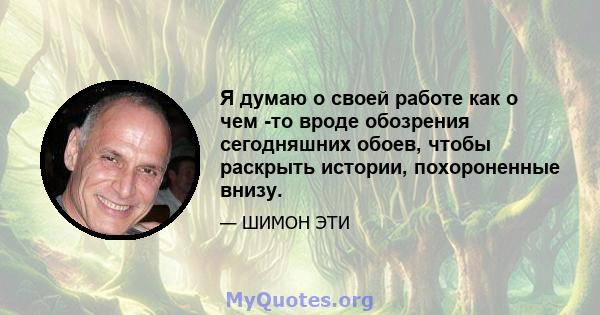 Я думаю о своей работе как о чем -то вроде обозрения сегодняшних обоев, чтобы раскрыть истории, похороненные внизу.