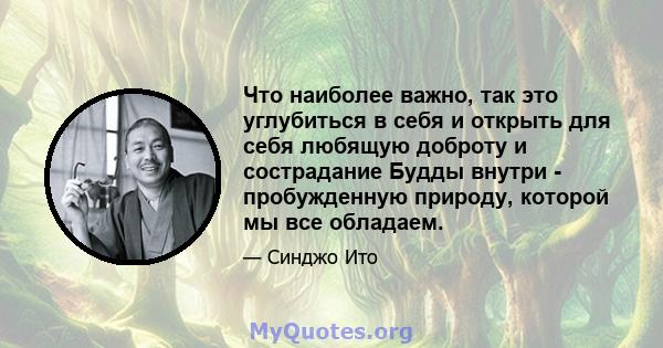 Что наиболее важно, так это углубиться в себя и открыть для себя любящую доброту и сострадание Будды внутри - пробужденную природу, которой мы все обладаем.