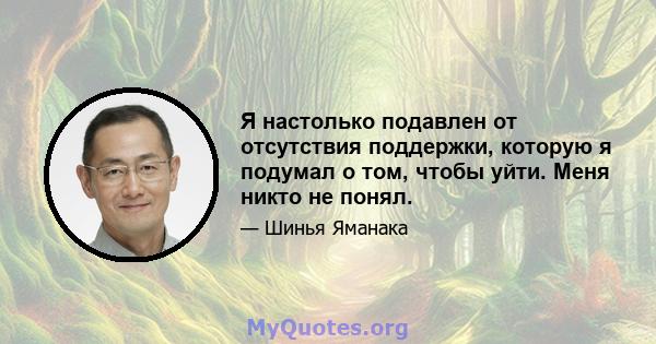 Я настолько подавлен от отсутствия поддержки, которую я подумал о том, чтобы уйти. Меня никто не понял.