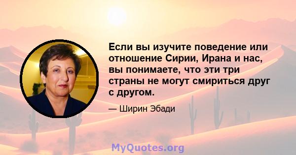 Если вы изучите поведение или отношение Сирии, Ирана и нас, вы понимаете, что эти три страны не могут смириться друг с другом.