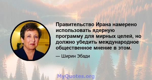 Правительство Ирана намерено использовать ядерную программу для мирных целей, но должно убедить международное общественное мнение в этом.