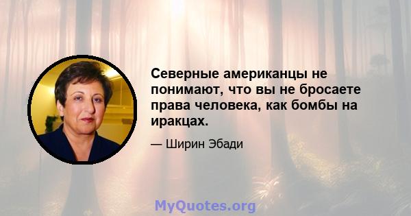 Северные американцы не понимают, что вы не бросаете права человека, как бомбы на иракцах.