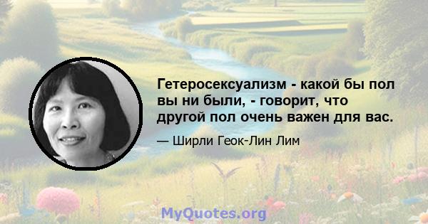 Гетеросексуализм - какой бы пол вы ни были, - говорит, что другой пол очень важен для вас.