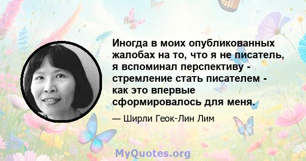 Иногда в моих опубликованных жалобах на то, что я не писатель, я вспоминал перспективу - стремление стать писателем - как это впервые сформировалось для меня.