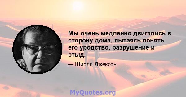 Мы очень медленно двигались в сторону дома, пытаясь понять его уродство, разрушение и стыд.