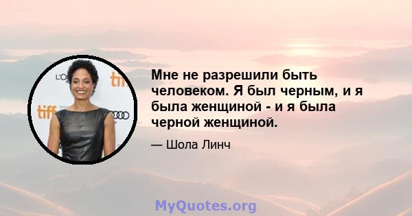 Мне не разрешили быть человеком. Я был черным, и я была женщиной - и я была черной женщиной.