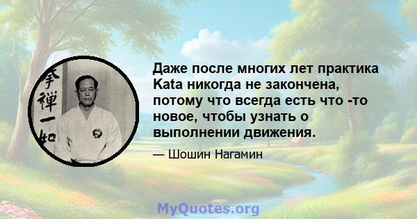 Даже после многих лет практика Kata никогда не закончена, потому что всегда есть что -то новое, чтобы узнать о выполнении движения.