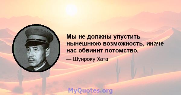 Мы не должны упустить нынешнюю возможность, иначе нас обвинит потомство.