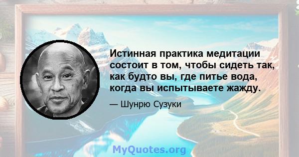 Истинная практика медитации состоит в том, чтобы сидеть так, как будто вы, где питье вода, когда вы испытываете жажду.