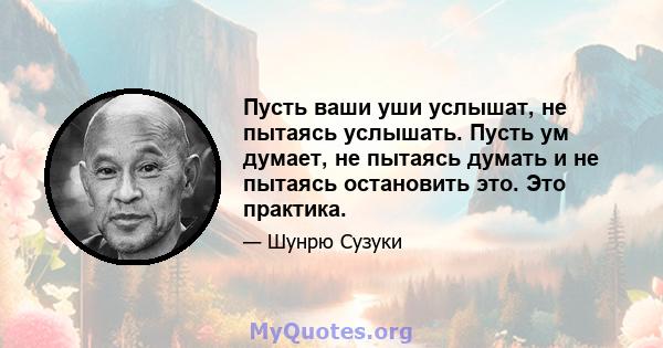 Пусть ваши уши услышат, не пытаясь услышать. Пусть ум думает, не пытаясь думать и не пытаясь остановить это. Это практика.