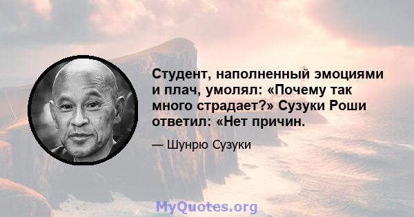 Студент, наполненный эмоциями и плач, умолял: «Почему так много страдает?» Сузуки Роши ответил: «Нет причин.