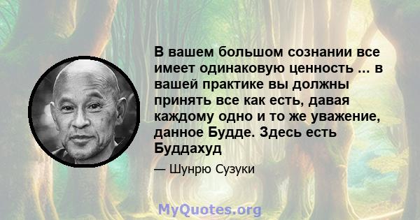 В вашем большом сознании все имеет одинаковую ценность ... в вашей практике вы должны принять все как есть, давая каждому одно и то же уважение, данное Будде. Здесь есть Буддахуд