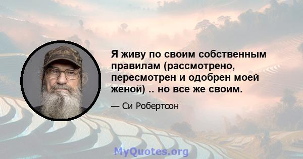 Я живу по своим собственным правилам (рассмотрено, пересмотрен и одобрен моей женой) .. но все же своим.