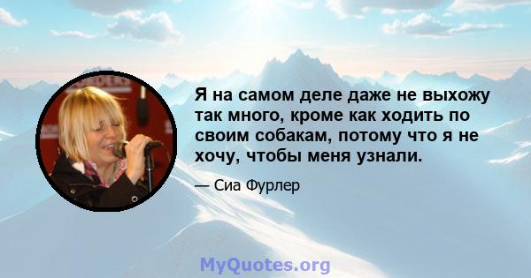 Я на самом деле даже не выхожу так много, кроме как ходить по своим собакам, потому что я не хочу, чтобы меня узнали.