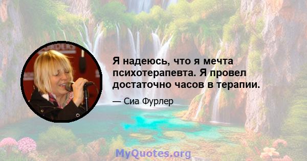 Я надеюсь, что я мечта психотерапевта. Я провел достаточно часов в терапии.