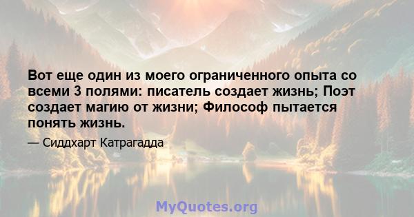 Вот еще один из моего ограниченного опыта со всеми 3 полями: писатель создает жизнь; Поэт создает магию от жизни; Философ пытается понять жизнь.