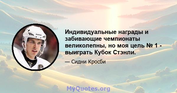 Индивидуальные награды и забивающие чемпионаты великолепны, но моя цель № 1 - выиграть Кубок Стэнли.