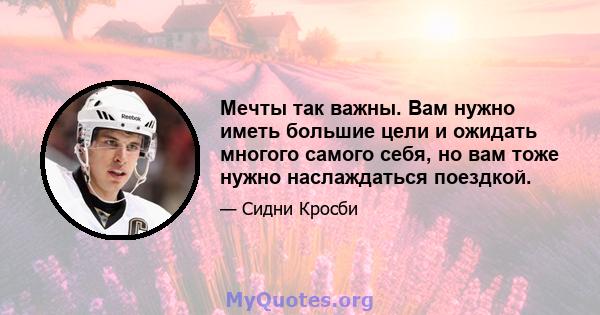 Мечты так важны. Вам нужно иметь большие цели и ожидать многого самого себя, но вам тоже нужно наслаждаться поездкой.