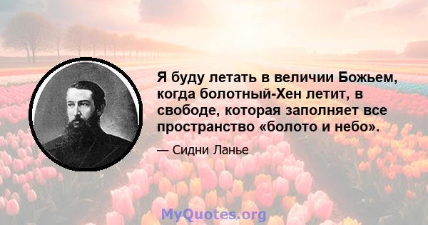 Я буду летать в величии Божьем, когда болотный-Хен летит, в свободе, которая заполняет все пространство «болото и небо».