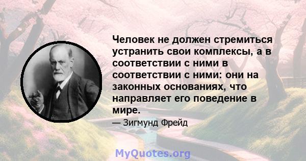 Человек не должен стремиться устранить свои комплексы, а в соответствии с ними в соответствии с ними: они на законных основаниях, что направляет его поведение в мире.