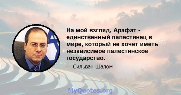 На мой взгляд, Арафат - единственный палестинец в мире, который не хочет иметь независимое палестинское государство.