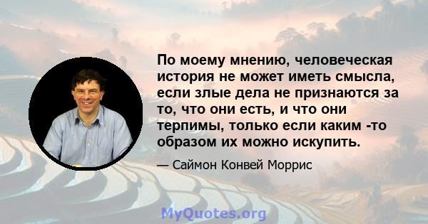 По моему мнению, человеческая история не может иметь смысла, если злые дела не признаются за то, что они есть, и что они терпимы, только если каким -то образом их можно искупить.