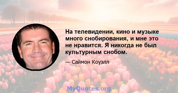 На телевидении, кино и музыке много снобирования, и мне это не нравится. Я никогда не был культурным снобом.