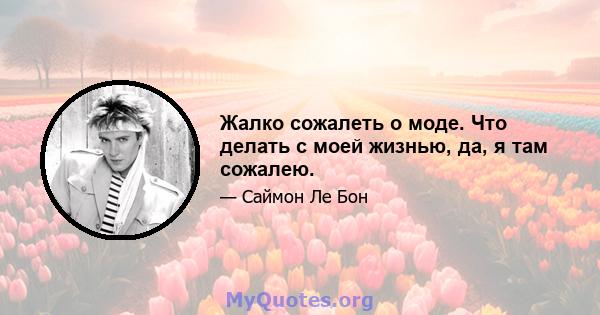 Жалко сожалеть о моде. Что делать с моей жизнью, да, я там сожалею.