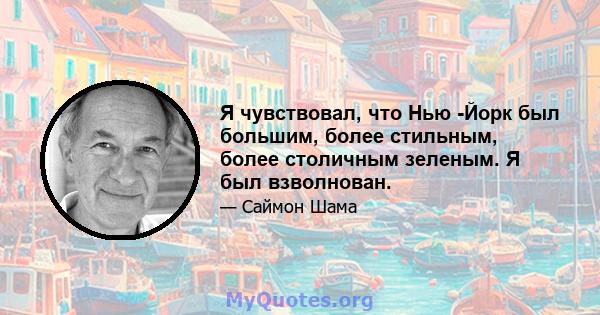 Я чувствовал, что Нью -Йорк был большим, более стильным, более столичным зеленым. Я был взволнован.