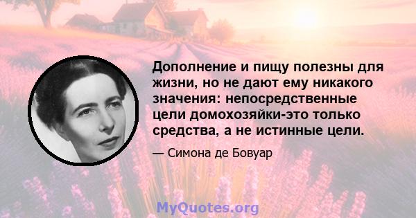 Дополнение и пищу полезны для жизни, но не дают ему никакого значения: непосредственные цели домохозяйки-это только средства, а не истинные цели.