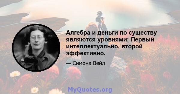 Алгебра и деньги по существу являются уровнями; Первый интеллектуально, второй эффективно.