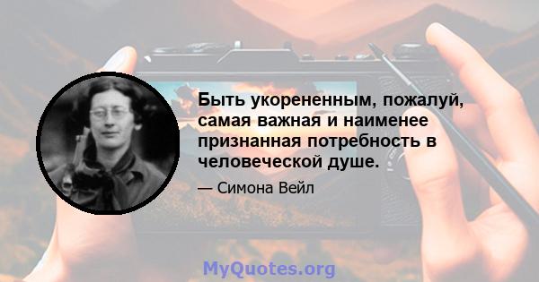 Быть укорененным, пожалуй, самая важная и наименее признанная потребность в человеческой душе.