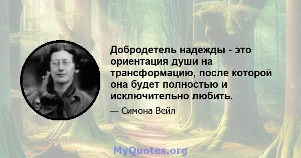 Добродетель надежды - это ориентация души на трансформацию, после которой она будет полностью и исключительно любить.